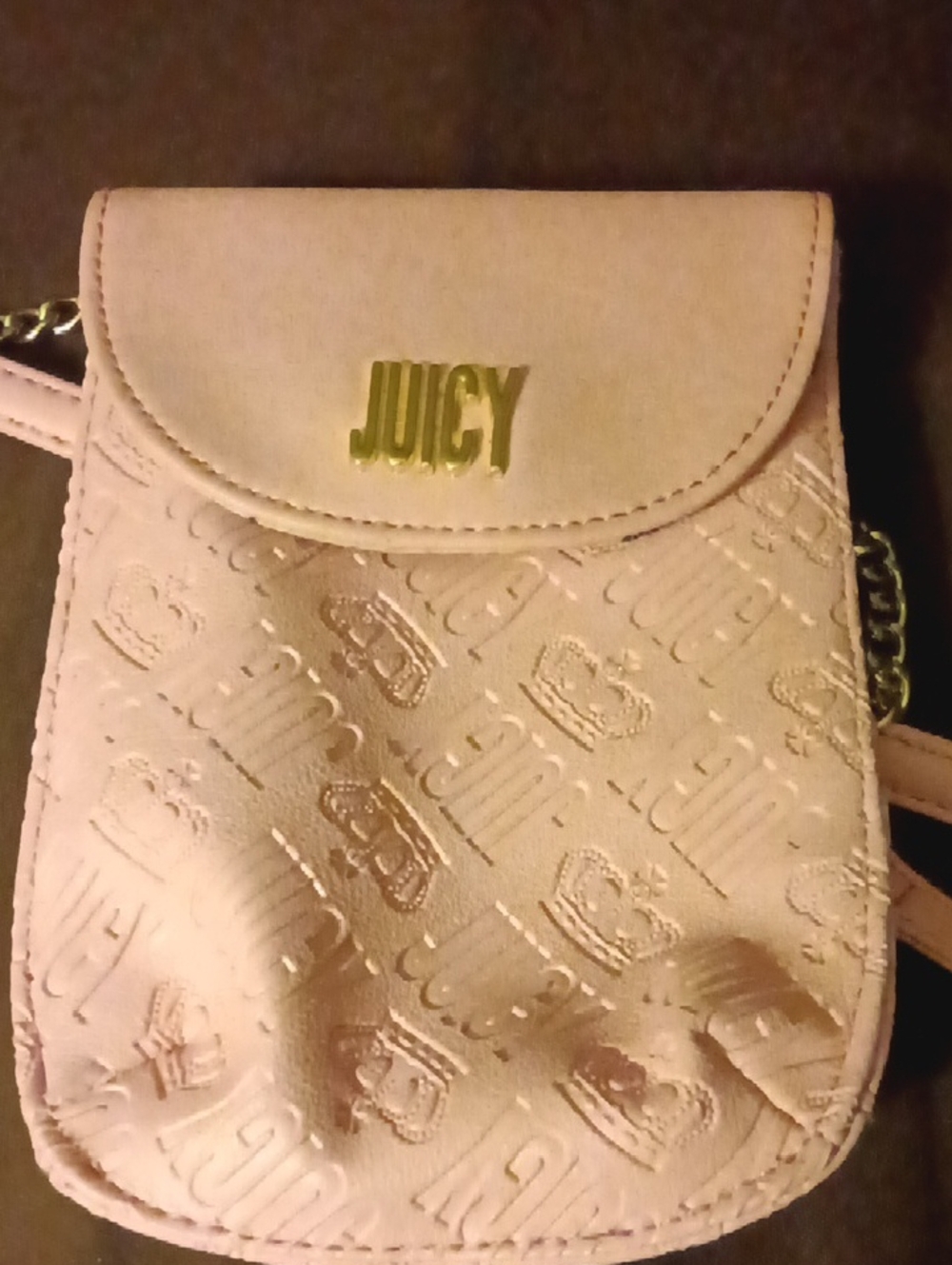 Juicy Couture Light Pink Embossed Crossbody Phone Pouch with Gold Logo